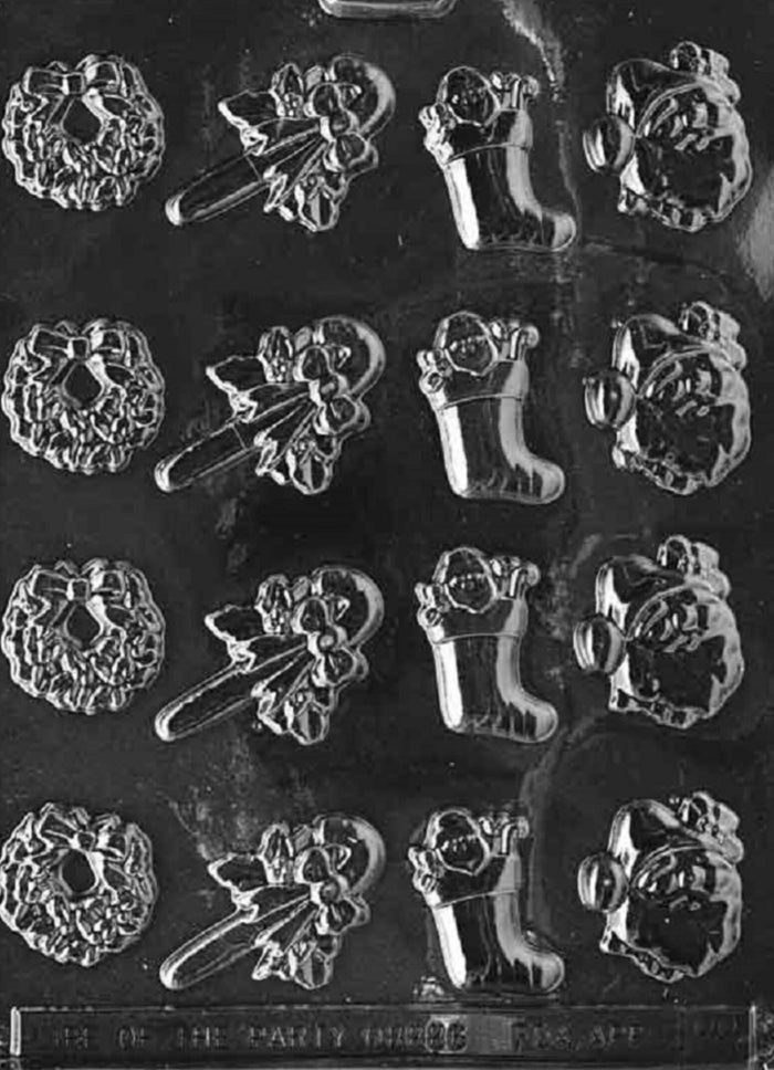 Xmas wreath, candy cane, stocking & Santa chocolate mold