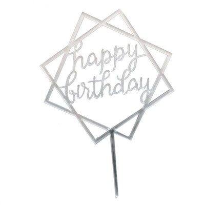 Silver Square Happy Birthday Topper