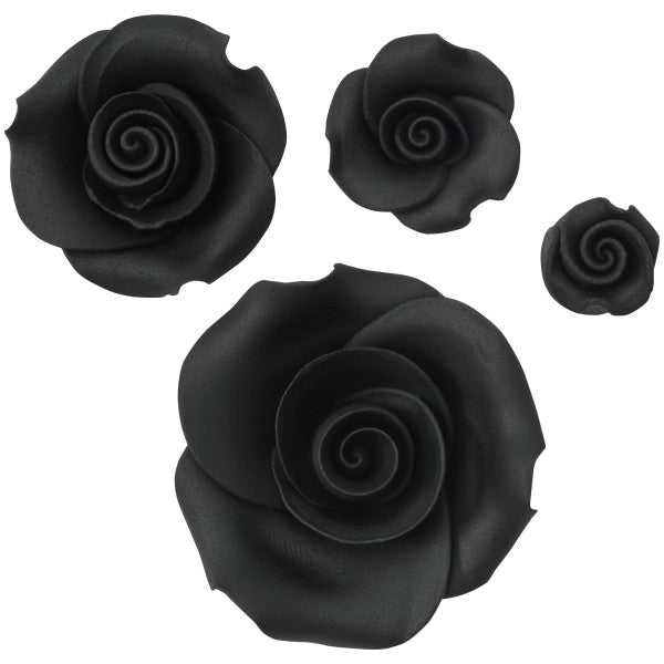 24ct Black Fondant Flowers Assorted Sizes
