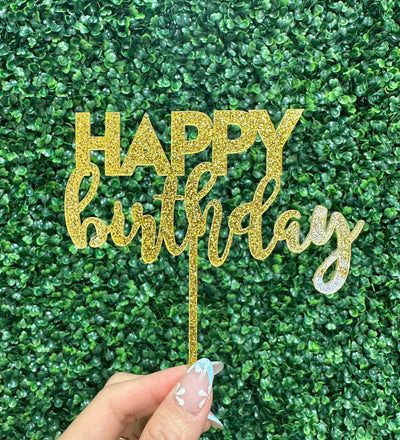 Gold Glitter Happy Birthday Topper