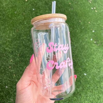 Stay Crafty Groovy glass tumbler