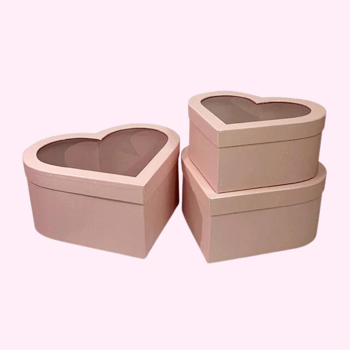 3 pc pink heart shaped luxury flower box