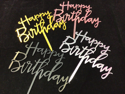 Cursive Happy Birthday Cake Toppers
