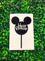 Happy Birthday Mickey Mouse Black Acrylic Topper