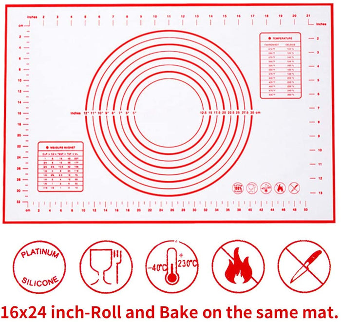 Silicone baking mat with measurements