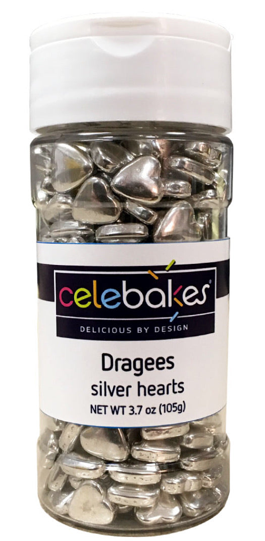 Celebakes Silver Heart Dragees 3.7oz