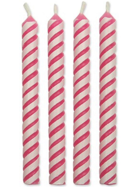 24 pink medium striped candles PME