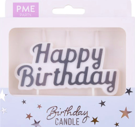 PME silver happy birthday candle