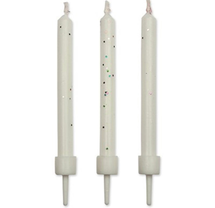 10 white glitter twist candles PME