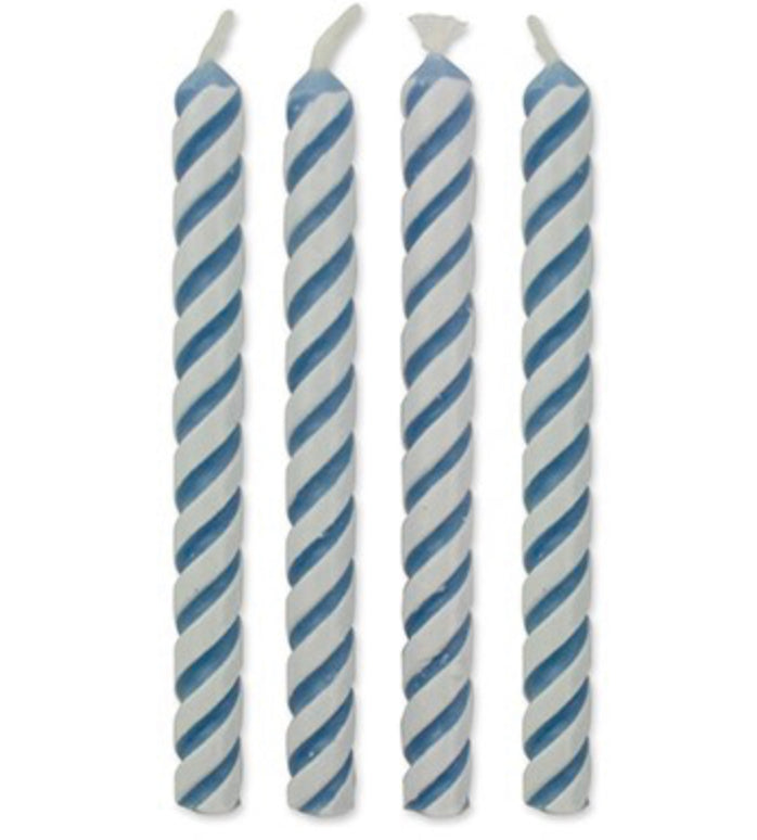24 blue medium striped candles PME